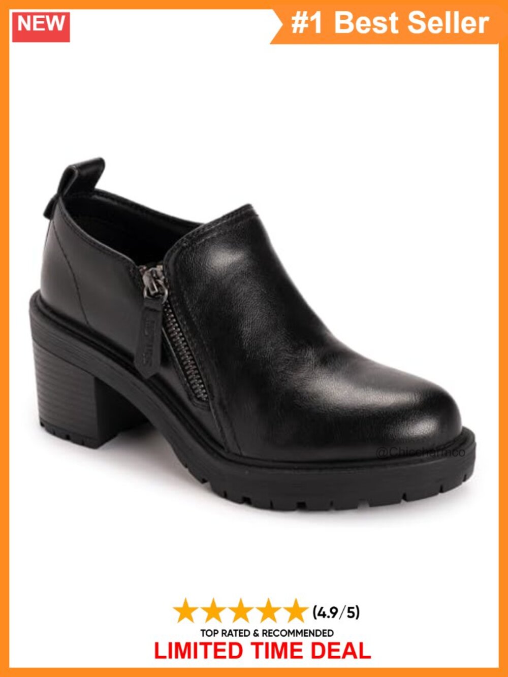 Faux Stack Heel Side Zip Shootie Loafer Casual Fall